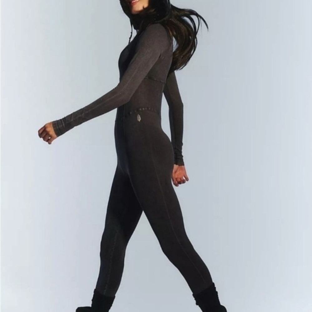 FP Movement by Free People Good Karma Corset Long Sleeve Jumpsuit Black NWT $118